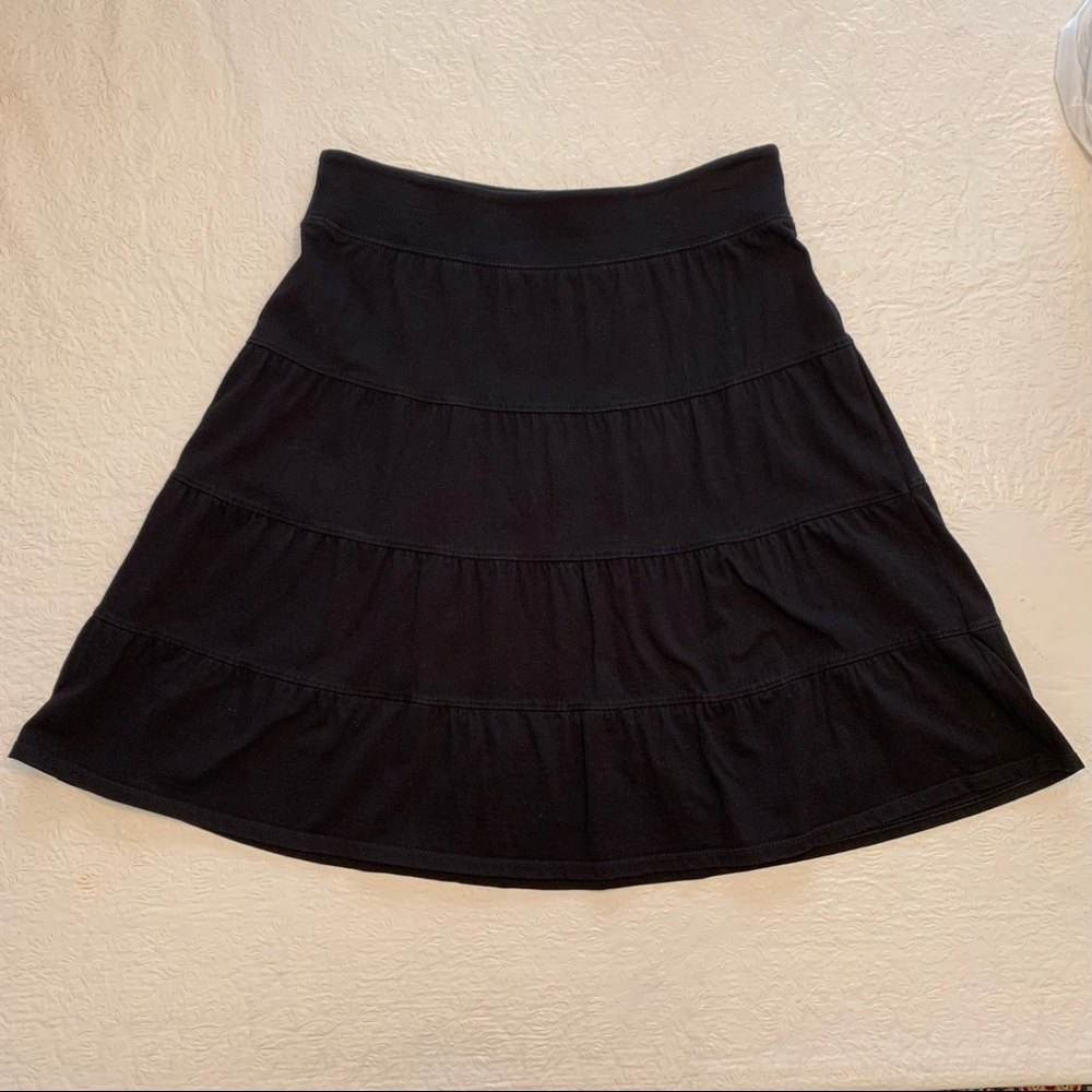 Coldwater Creek S-8 Tiered Black Elastic Waist 22” Skirt